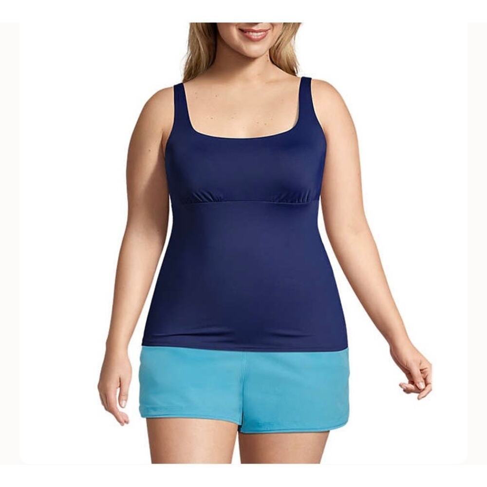 Lands’ End Women's sz 14 Mastectomy Square Neck Tankini Swimsuit Top Deep Navy
